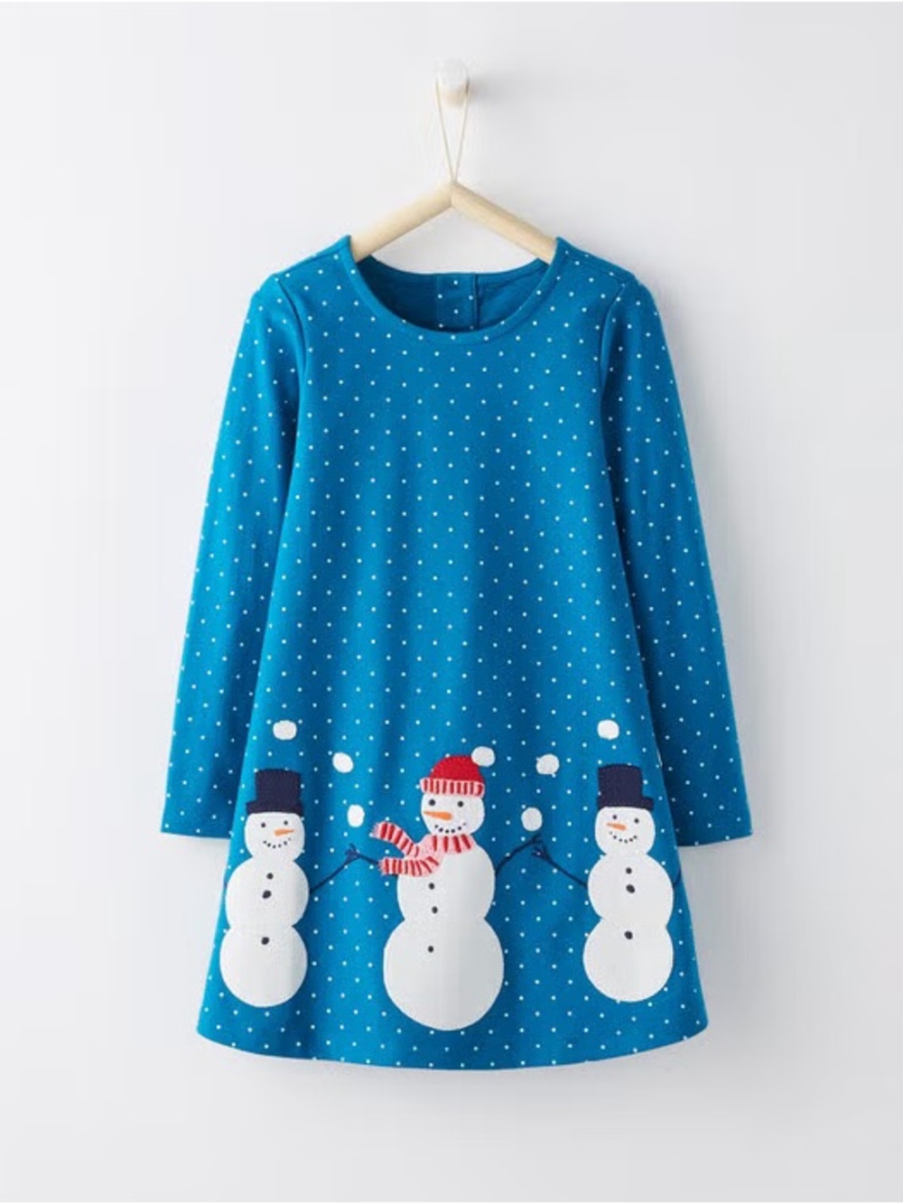 Hanna Andersson Blue Polka Dot Snowman Appliqué Dress